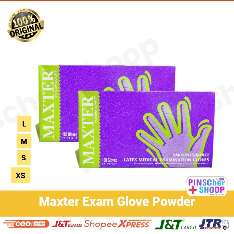 MAXTER SARUNG TANGAN LATEX MEDIS POWDER HANDSCOON LATEX BEDAK BOX 100 PCS XS/S/M/L