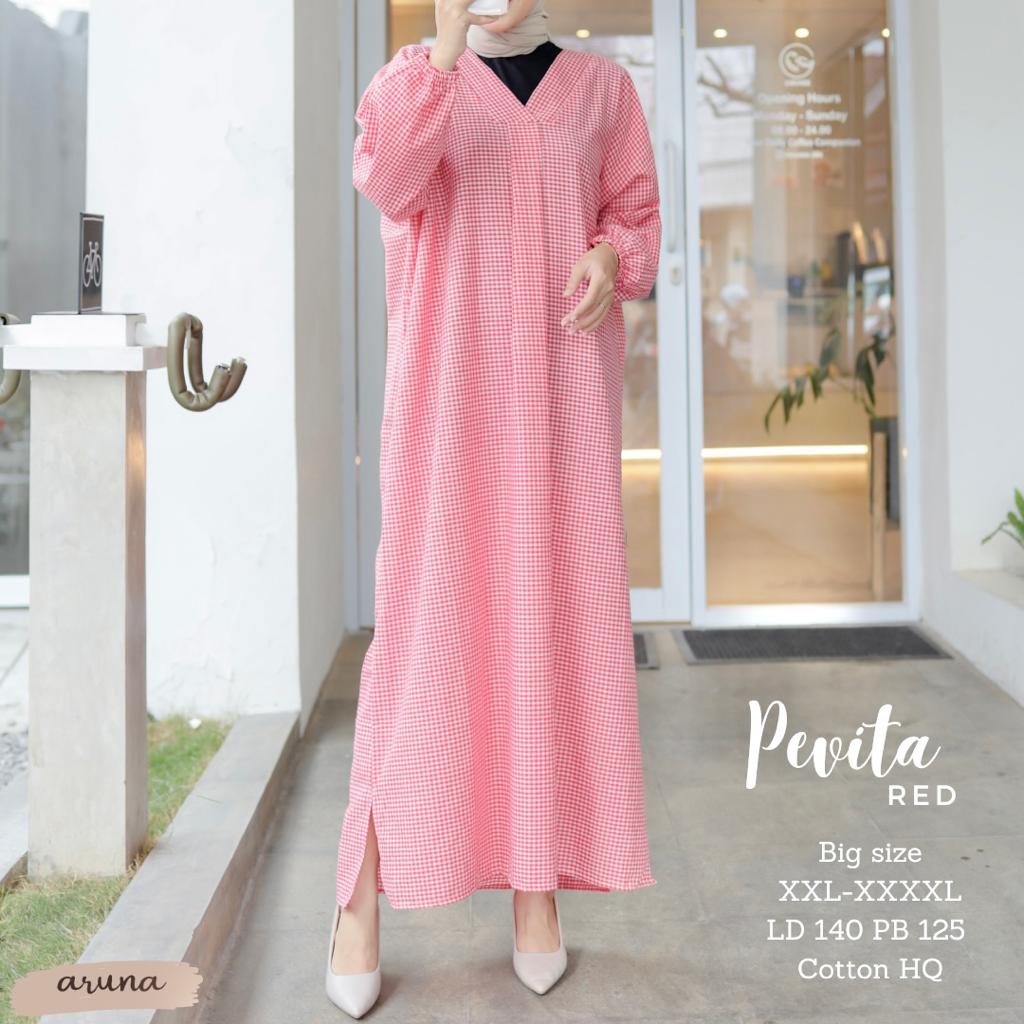 Midi dress jumbo motif kotak LD 140 dres cotton pevita ori aruna