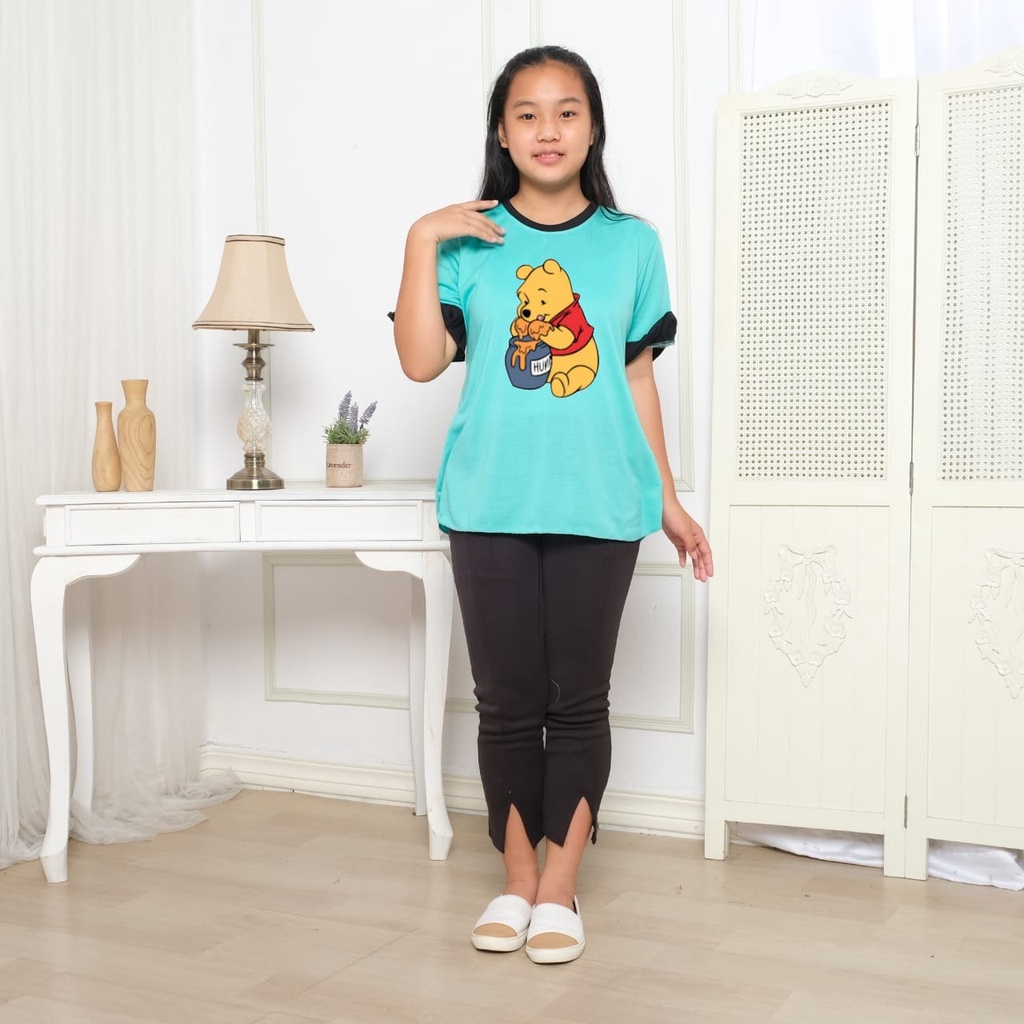 Hzl_outfit Kaos Baju Anak ABG Lengan Kerut Pendek Salma The Pooh Honey/ Atasan Kaos Anak ABG