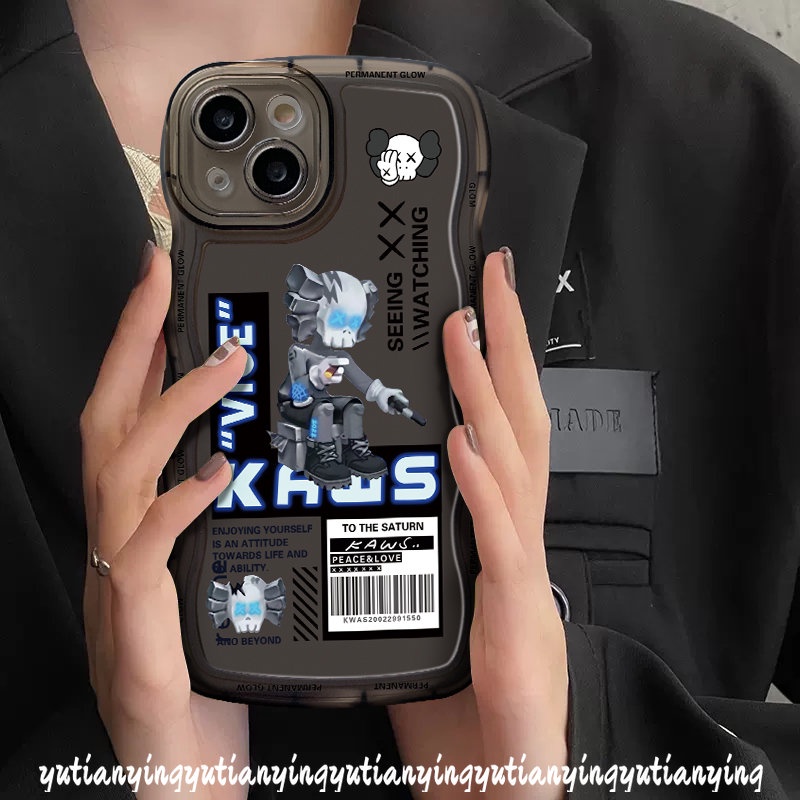 IPHONE Casing Ponsel Kompatibel Untuk Iphone14 11 12 13 11 Pro Max6 6s 8 7 Plus XR X XS Max 14Plus SE 2020 Trendi Merek Kaws Kartun Beruang Kekerasan Bergelombang Tepi Lembut TPU Penutup Belakang