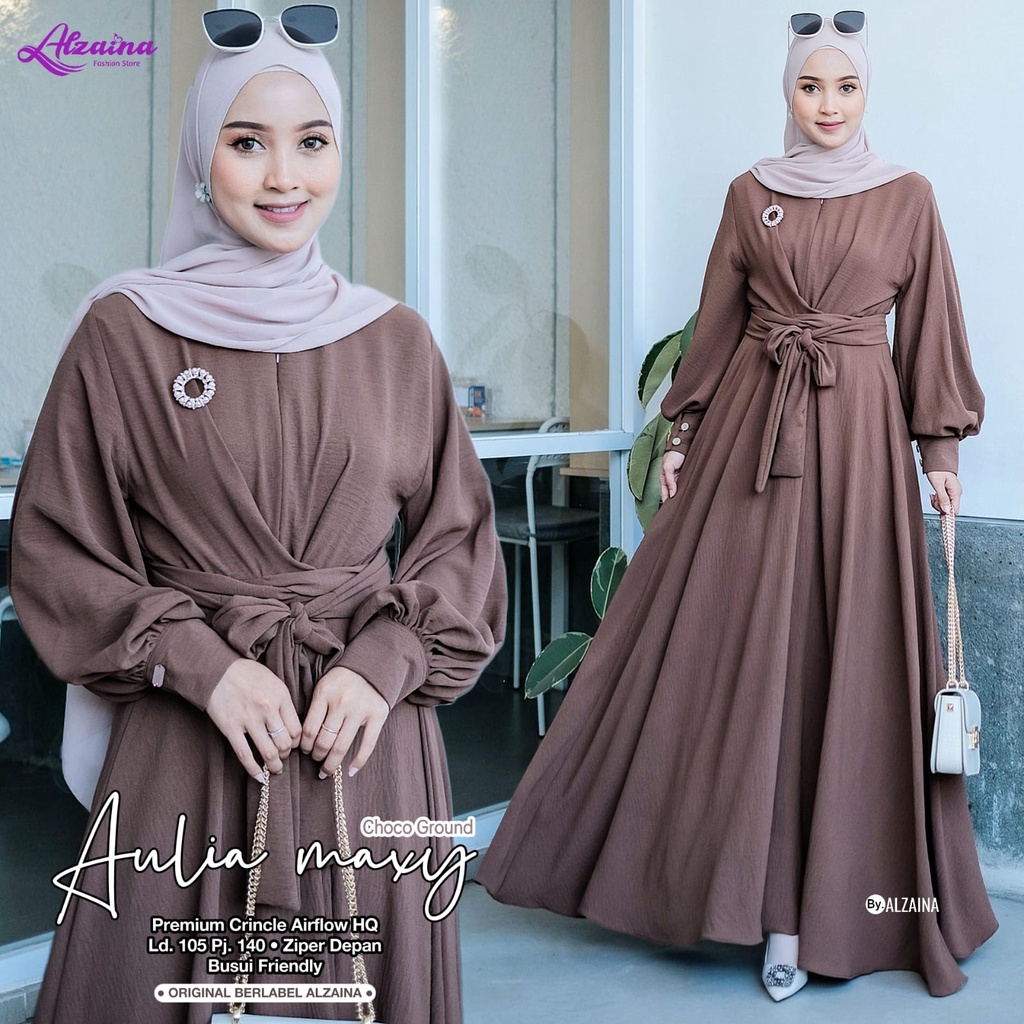 Aulia Maxy Dress Fashion Muslim Gamis Wanita Premium Crincle Airflow Original By Alzaina