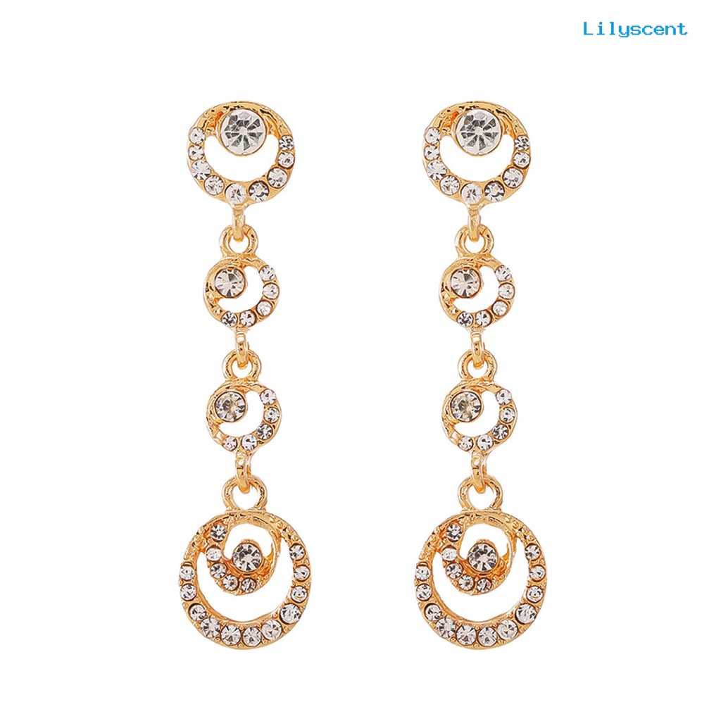 [LS] Anting Tusuk Lingkaran Menjuntai Mempesona Berlian Imitasi Wanita Panjang Drop Ear Studs Jewelry Untuk Pernikahan