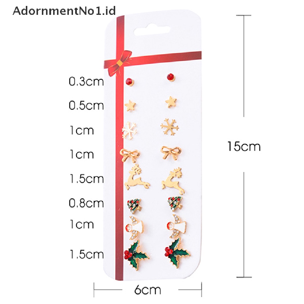 [AdornmentNo1] 8pcs/set Kepribadian Anting Natal Perhiasan Aksesoris Set Xmas Liburan Pohon Elk Snowman Santa Anting Lucu Hadiah Perhiasan Pesta Natal Untuk Wanita Gadis Anak