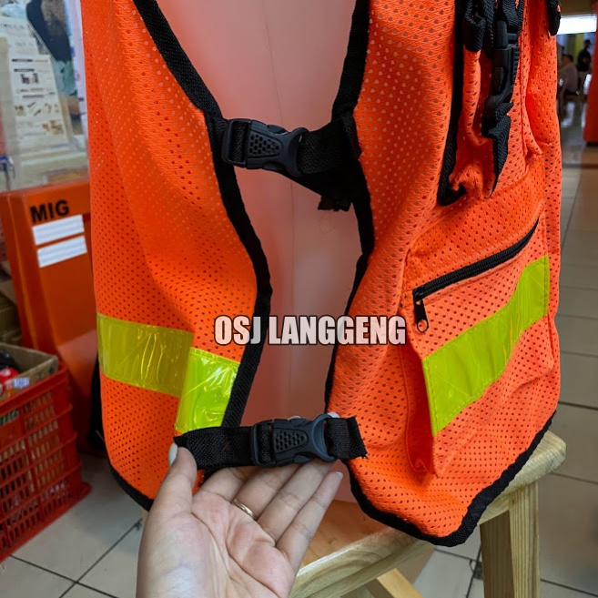 BISA COD | Rompi Proyek Safety Vest Jaring / Jala Tebal 6 Kantong Hijau Stabilo