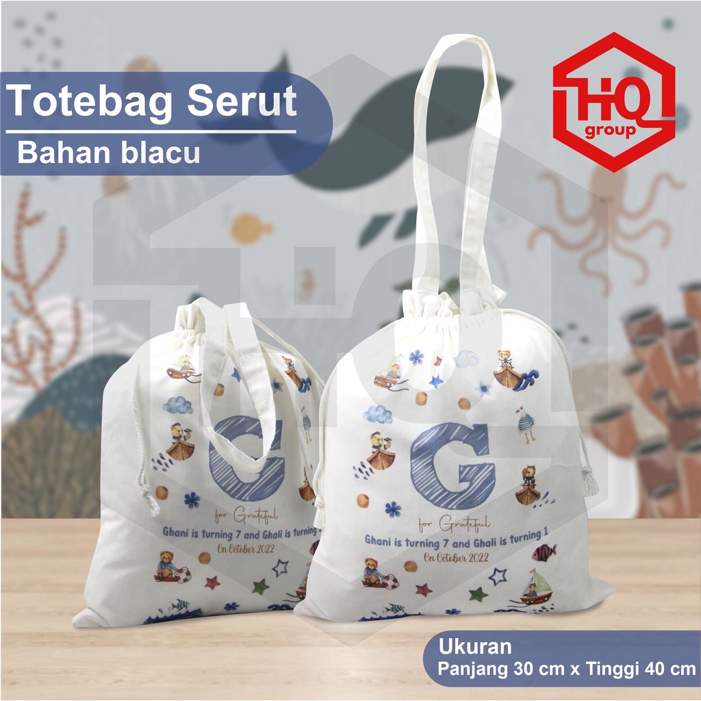 Totebag Serut Custom/Totebag custom P30xT40/Totebag Blacu Custom/Totebag Ultah/Souvenir Custom/Souvenir Ultah/Wedding/Hampers Custom