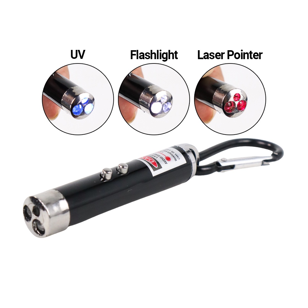 Senter Laser / 3 in 1 Red Laser Pointer 1mw 650nm + Flashlight & UV / Laser Merah Pointer Presentasi