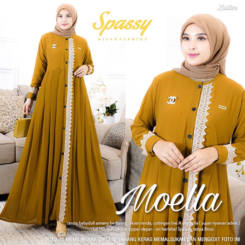 Baju Kondangan Wanita Gaun Pesta Muslimah Gamis Terbaru 2023 Moela Dress Wanita Gamis Ceruty Babydoll Aksen Renda