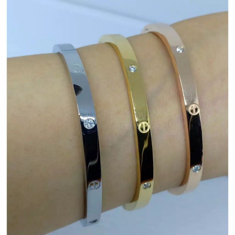 Fourfashion Gelang Titanium CRTR Polos &amp; Permata Premium