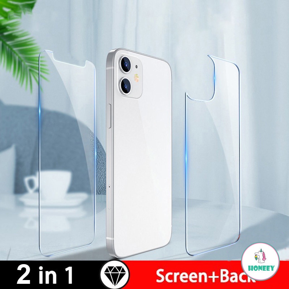 Pelindung Layar Tempered Glass 2 In 1 Untuk IPhone 14 12 11 Pro 12 Mini XS Max XR X 7 8 6s Plus SE