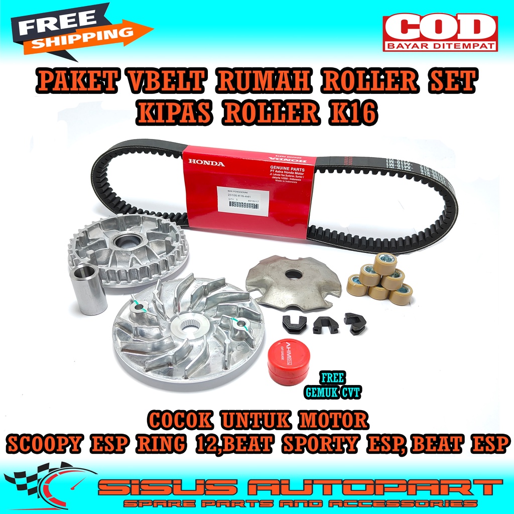 PAKET VANBELT RUMAH ROLLER KIPAS ROLLER SCOOPY ESP RING 12 BEAT SPORTY ESP / PAKET CVT SCOOPY ESP K16