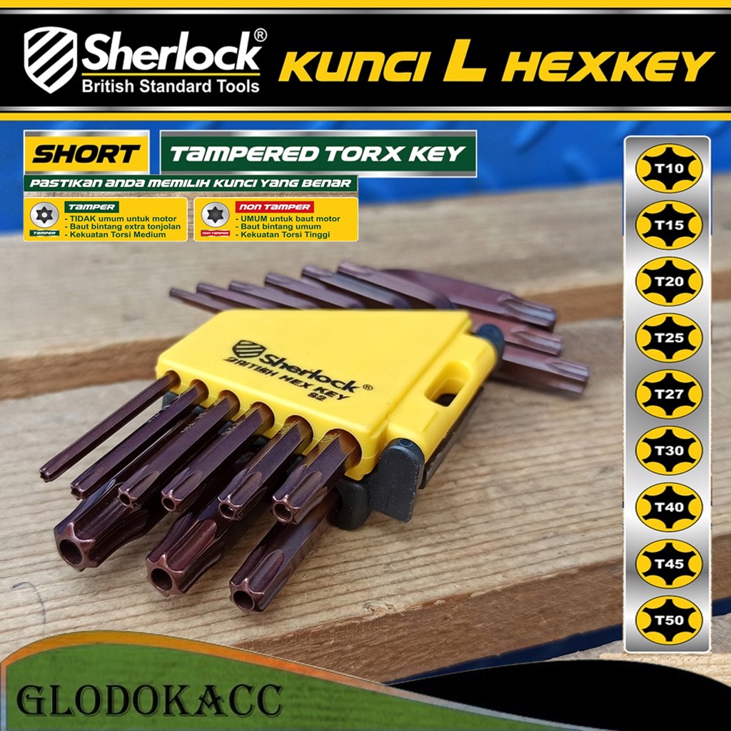 Kunci L Bintang Set 9 pcs (Pendek) / Sherlock Kunci L Torx Key Tampered