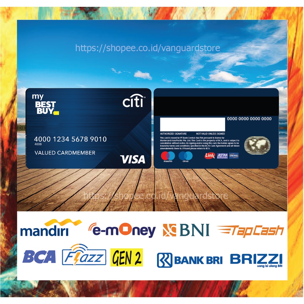 KARTU E MONEY E TOLL KARTU CITI VISA BLUE DEBIT CREDIT EMONEY MANDIRI FLAZZ BCA BNI TAPCASH BRIZZI BRI - 2 SISI