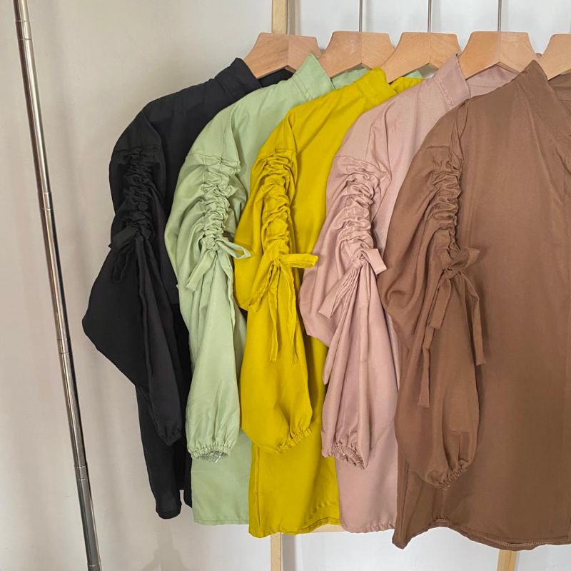 Melvin Top Blouse Rayon Lengan Serut
