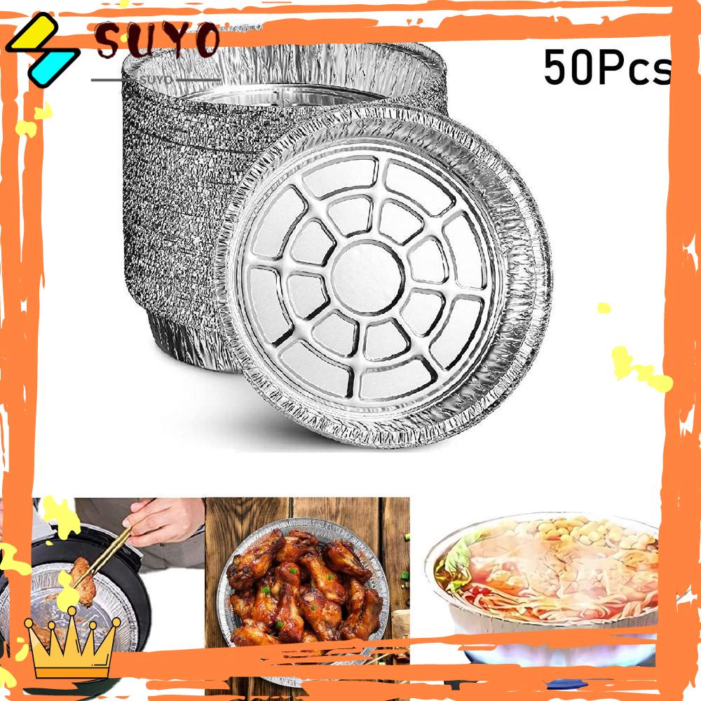 Suyo 50Pcs Aluminium Foil Kotak Kaleng Anti Lengket Microwave Roasting Air Fryer Liner