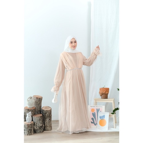 Hq Dress Gamis Lebaran Kondangan Warna Krem Cream Jumbo Mewah Kekinian Terbaru 2023