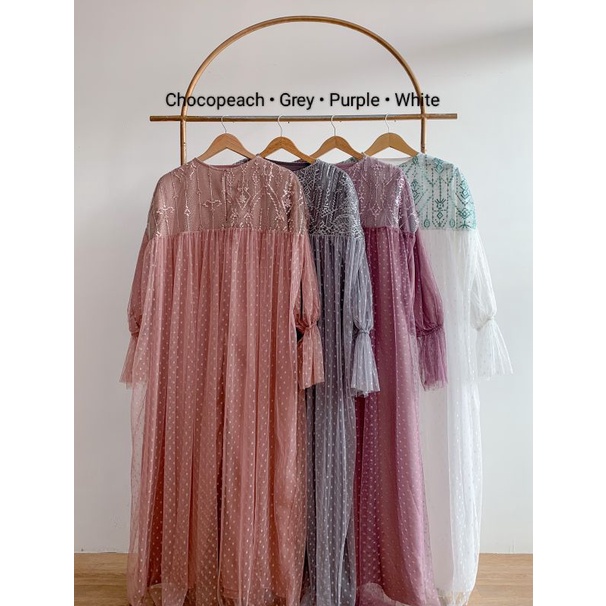 Tazkbiya Tille Dress Ld 110 Pb 135/Dress Tille Kondangan/Dress Maternity/Dress Pesta/Dress Brukat Sage/Dress Lebaran Terbaru