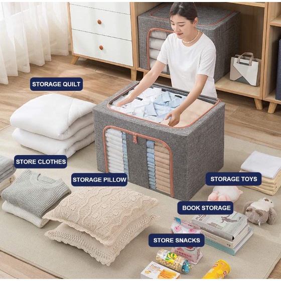 Storage Box Baja Box Double Zipper  Multifungsi Tempat Penyimpanan Serbaguna Frame penyimpanan pakaian serbaguna mainan
