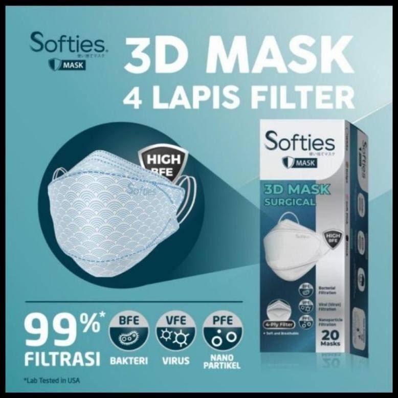 SOFTIES SURGICAL MASK 3D SERIES 4-PLY MASKER MEDIS ISI 20 PCS - JAPANESE