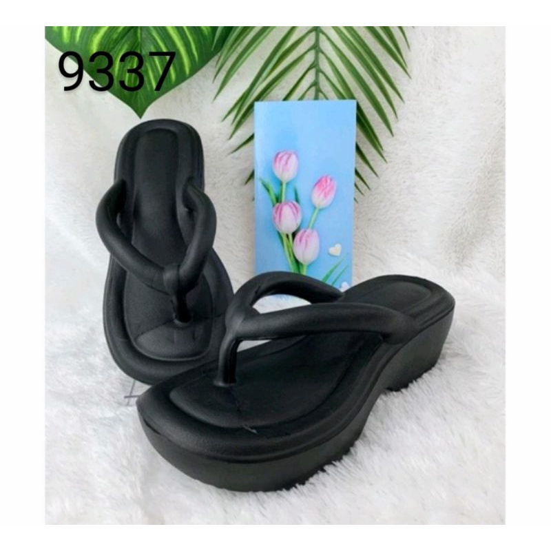 Sandal Jepit Platform Wanita, Flip Flop Wedges Perempuan Eva Jelly Foam 9337