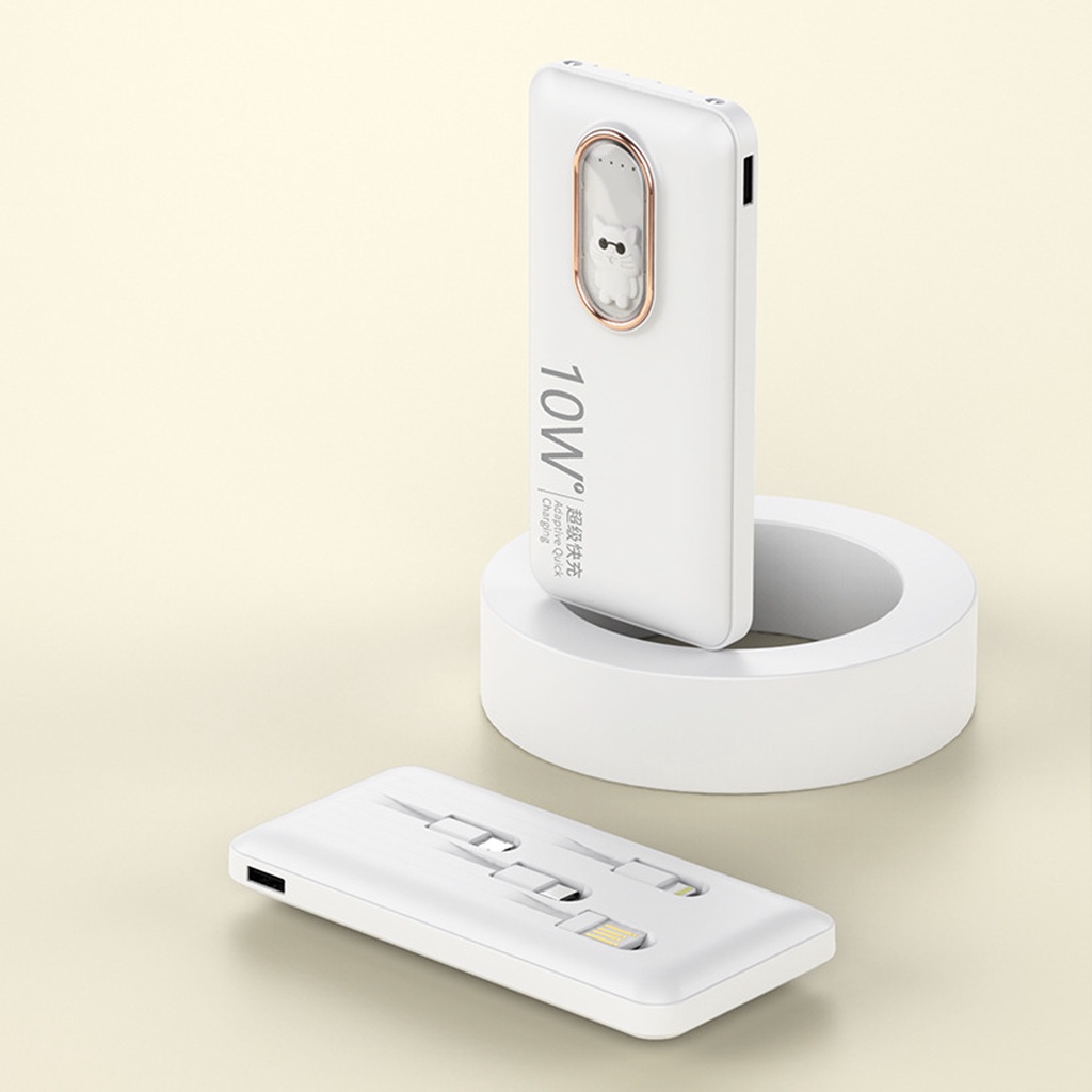 PowerBank  Karakter Kucing 10000Mah Fast Charging Dengan 4 Tipe Slot 4in1