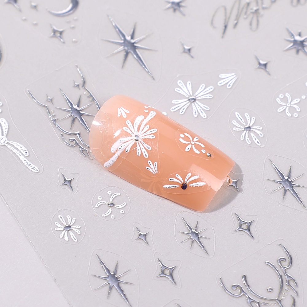 Stiker Desain Kuku Totem Bintang Bulan Matahari Emas Dan Perak/Perekat Diri Lembut Relief Nail Art Dekorasi