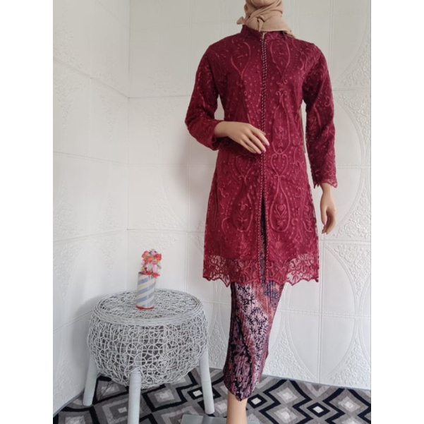 Setelan kebaya Tunik Sage gren//kebaya Tunik modern//kebaya tulle pesta//kebaya ibu besan//kebaya seragaman pesta