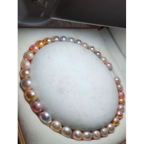 kalung full mutiara air laut pink natural low grade mutiara pink