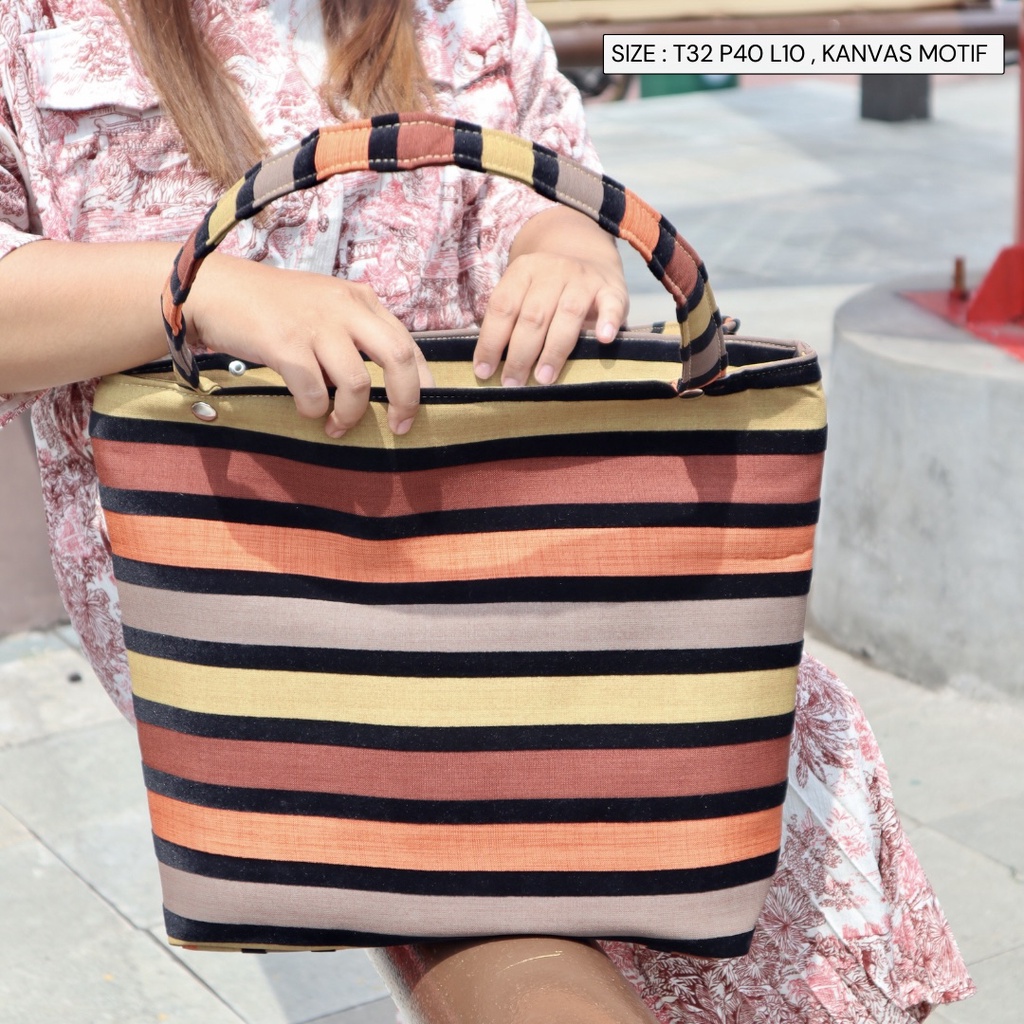 COD in SAJA Totebag fashion krem tali kanvas motif gadis kepang Tas Kuliah dan Pergi Jalan Jalan