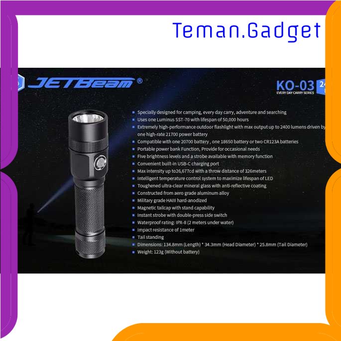 TG-SNT JETBeam Senter LED EDC Flashlight Luminus SST-70 2400 Lumens - KO-03