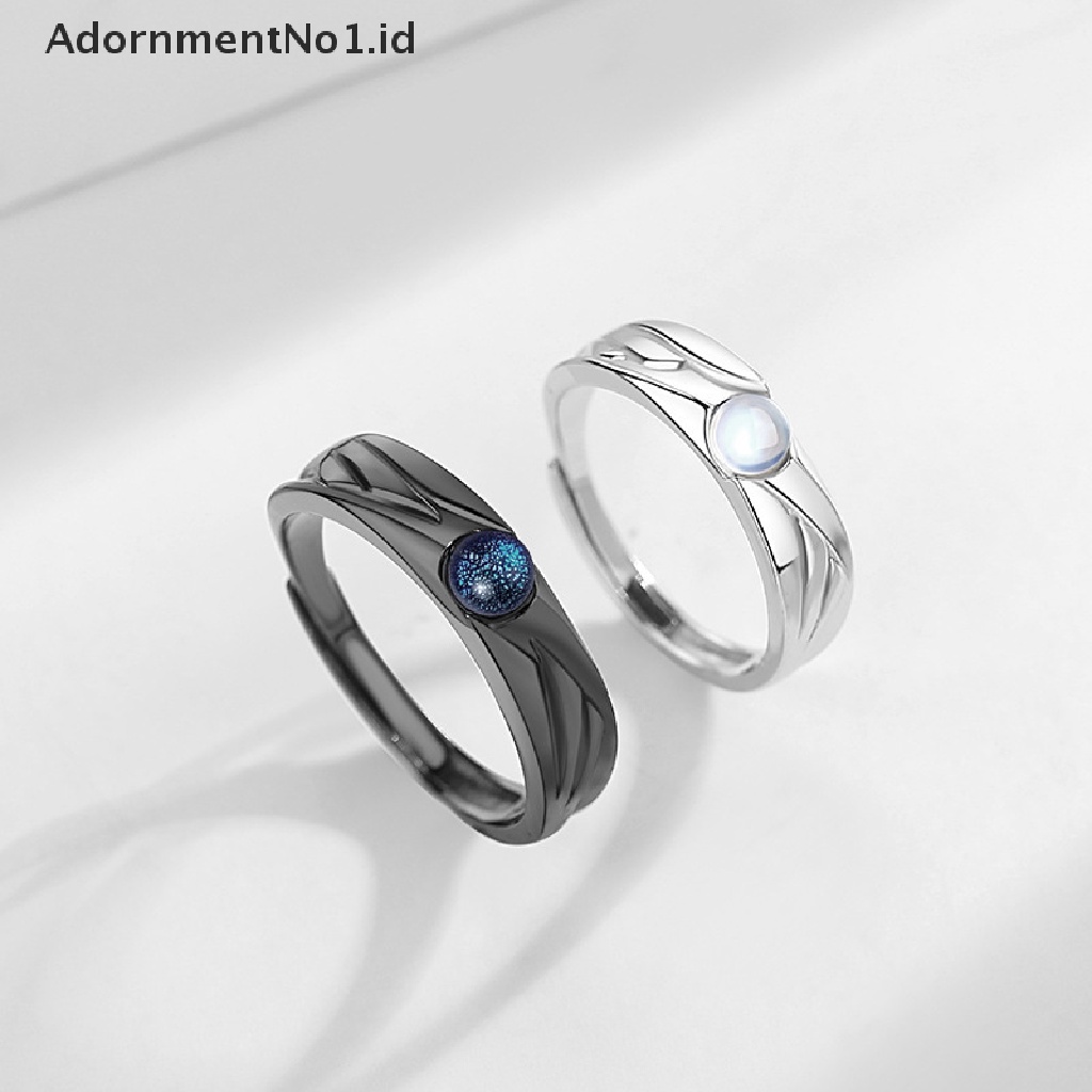 [AdornmentNo1] Cincin Pasangan Malaikat Dan Setan Hitam Dan Putih Sepasang Tren Siswa Cincin Terbuka retro moonstone pair ring [ID]