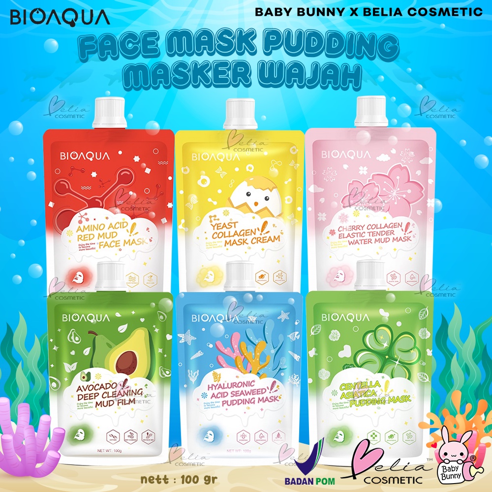 ❤ BELIA ❤ BIOAQUA Masker Pouch 100g | Pudding Mask | Mask Cream | Face Mask | Water Mud Mask | BPOM