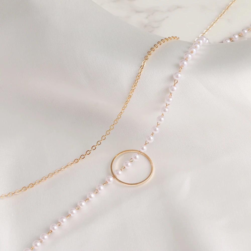 Kalung Choker Mutiara Double Layer Rantai Bulat Aksesoris Fashion