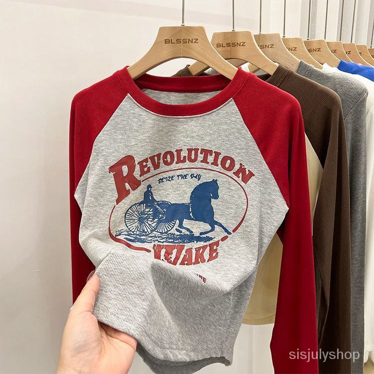 #Sisjuly# Kaos bawah wanita lengan panjang atasan lengan panjang baru Kaos pendek pinggang tinggi ra