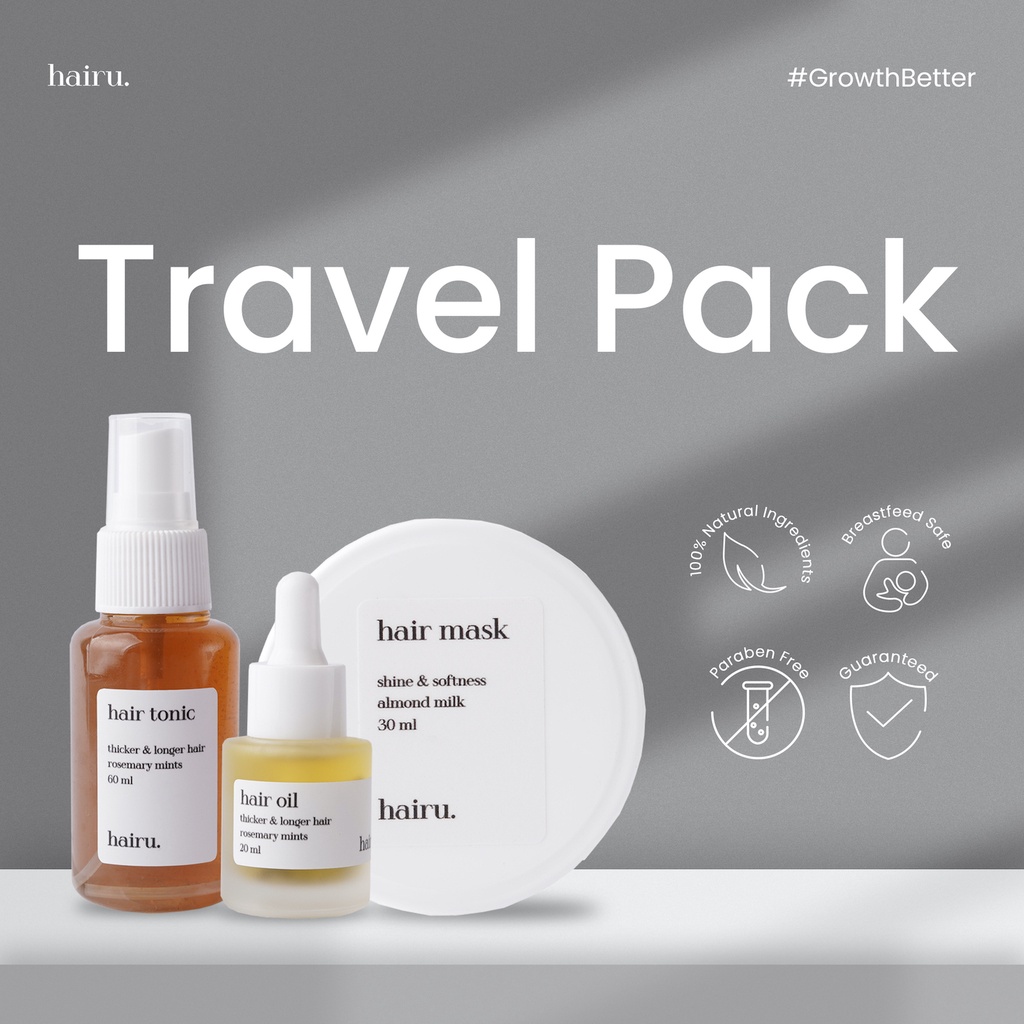 (Trial/Travel Pack) HAIRU HAIR BOOSTER, OIL &amp; MASK by dr. Aghni Haircare Penumbuh Rambut Anti Rontok Hairloss Vegan Hair Growth Tonic Spray Oil Mask