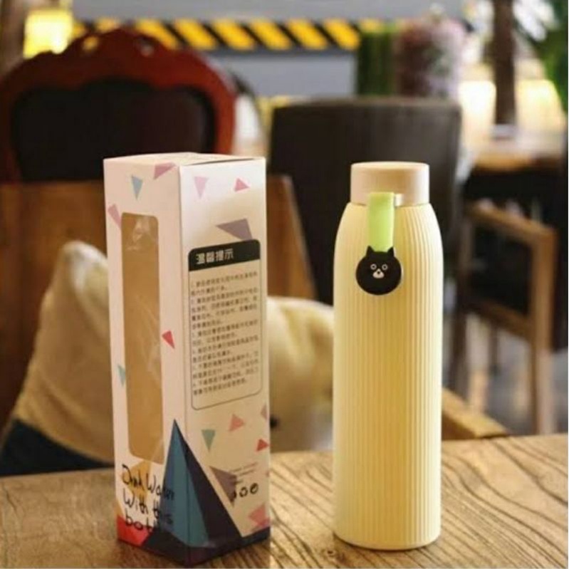 Botol Air Minum Kaca Case Karet Pelindung Handle Cute