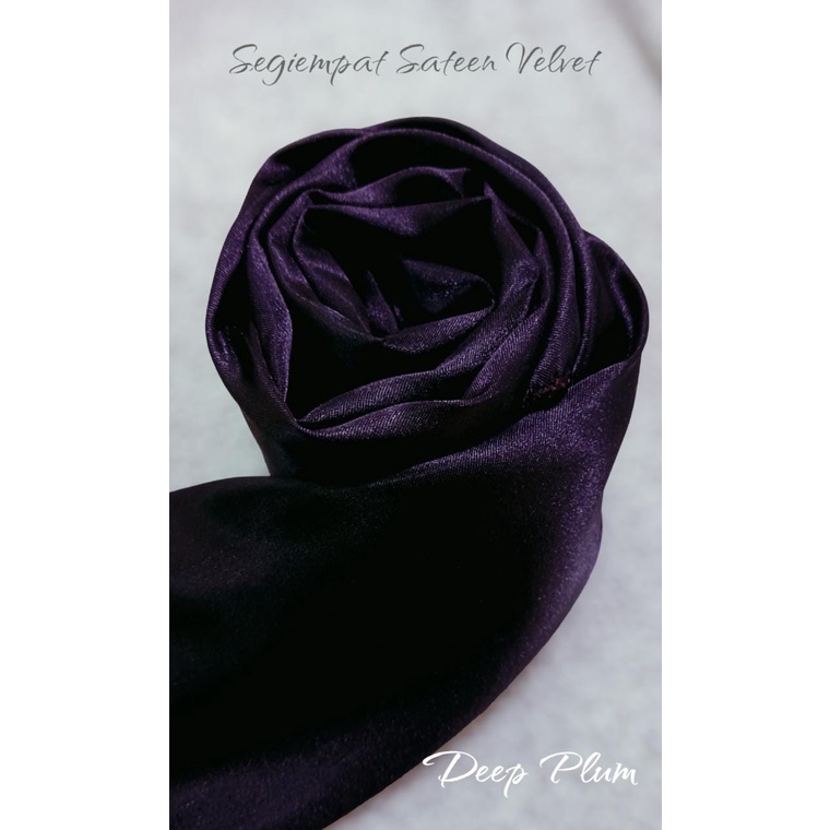 Kerudung Saten Segiempat Bahan Satin Velvet Deep Purple jahit neci | Jilbab Segi empat Satin 105 x 105cm Ungu Tua