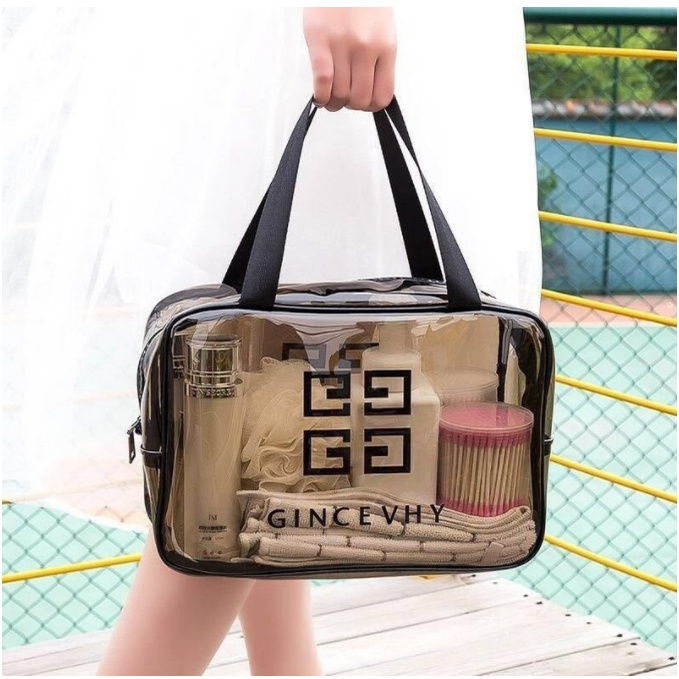 Tas Kosmetik Tas Makeup Portable Model Transparan Bahan Plastik Untuk Travel Anti Air