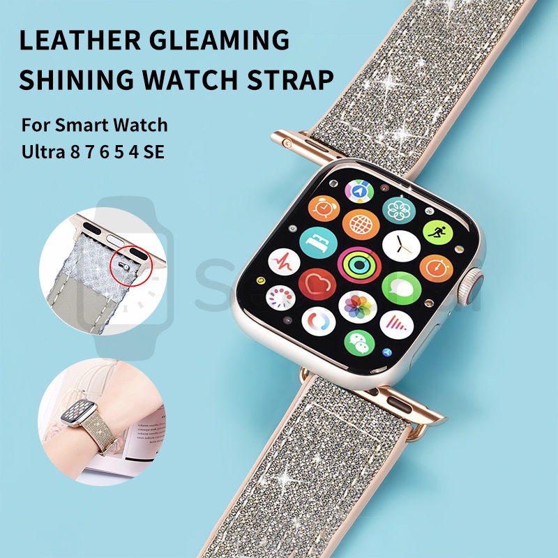 18mm Leather Gleaming Shining Watch Strap For Smart Watch Ultra 8 SE 7 6 for iWatch Series 49mm 45mm 41mm