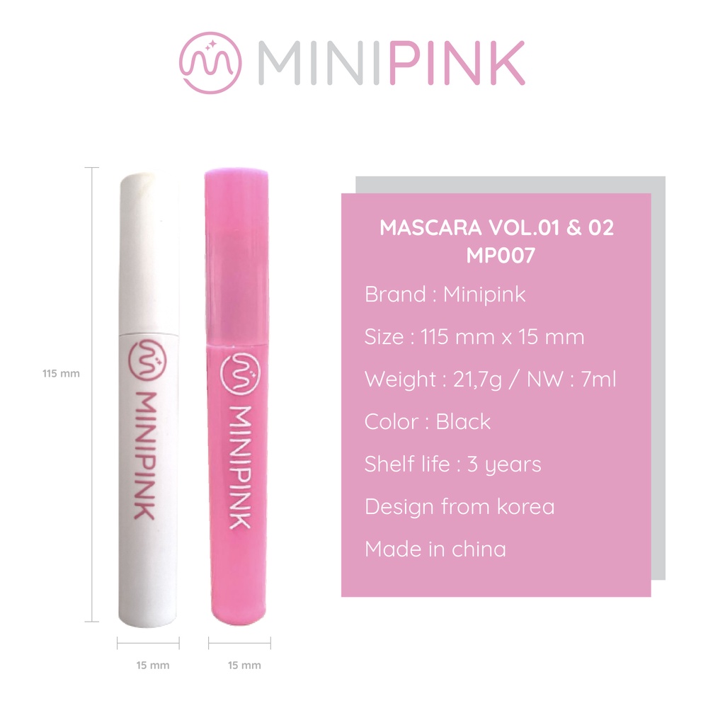 Minipink Maskara Vol.01 &amp; Vol.02 Long Lengthening Volume Waterproof Longlasting Mascara MP007