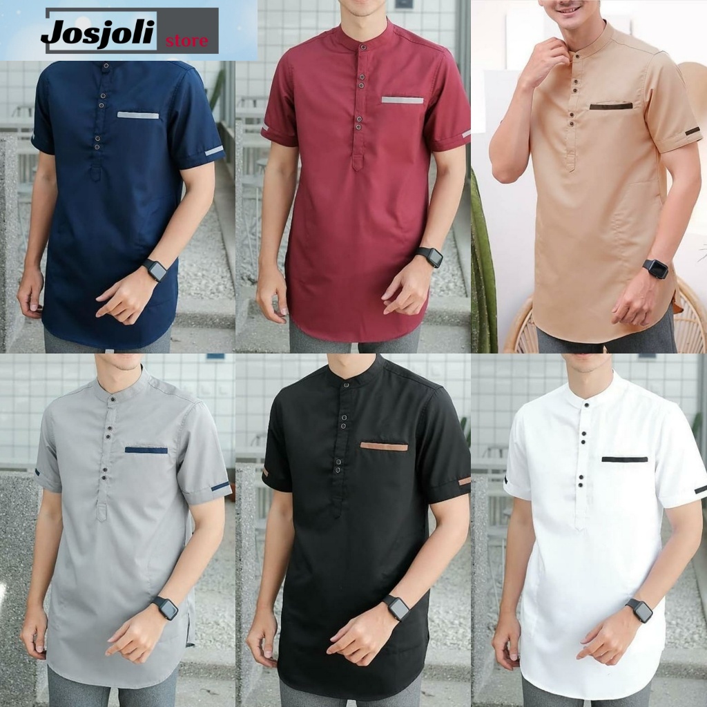 JOSJOLI_STORE/Baju Koko NOBU/Kemeja Koko Pria Dewasa Lengan Pendek/Pakaian Pria Muslim/Size S,M,L