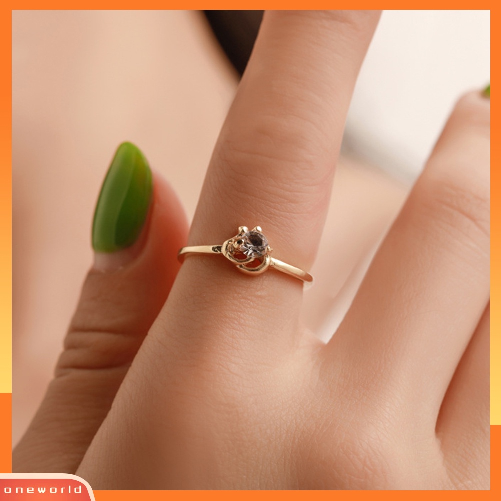 [oneworld] Cinta Hati Liontin Kalung Berlian Imitasi Hias Anting Cincin Wanita Set Perhiasan