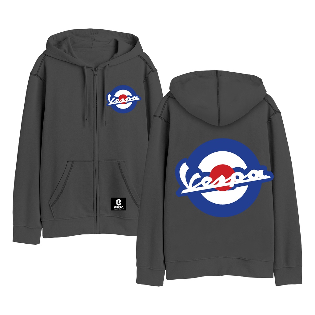 BRIGO X VESPA MOD Resleting Jumper Hoodie II  Sweater Hoodie Zipper  BRIGO X VESPS Sablon DTF Fleece Cotton II Size M-XXL (Pria &amp; Wanita) Free stiker&amp;Gantungan Kunci