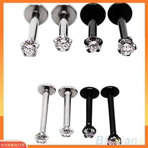 [oneworld] 2 Pcs Cubic Zirconia Tragus Lip Ring Monroe Telinga Tulang Rawan Anting Lidah Studs