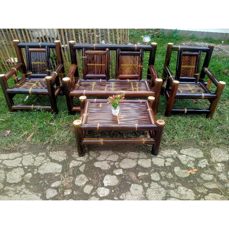 Kursi set bambu hitam/kursi bambu hitam/bambu hitam set/kursi antik/kursi tropis