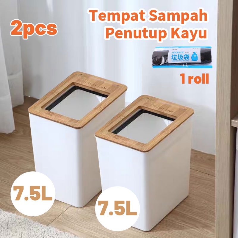 Affordable Pack 2pcs Tempat sampah dengan penutup Tempat sampah dapur dan kamar mandi Tekan tipe Shake