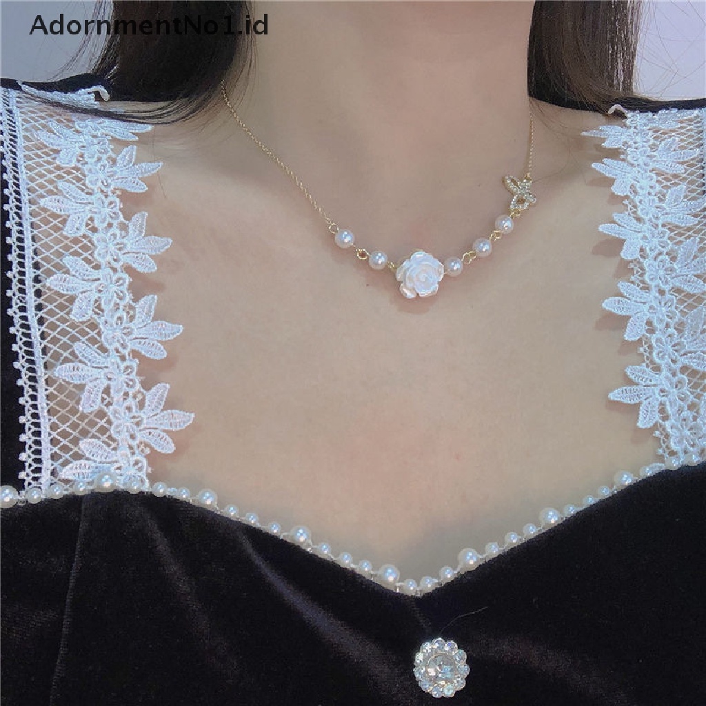 [AdornmentNo1] 1pcs/pasang Fashion Indah Sederhana Kalung Rantai Mutiara Dengan Liontin Bunga Kupu-Kupu Serbaguna Cahaya Rasa Tinggi Anting Ch Perhiasan Leher Wanita [ID]