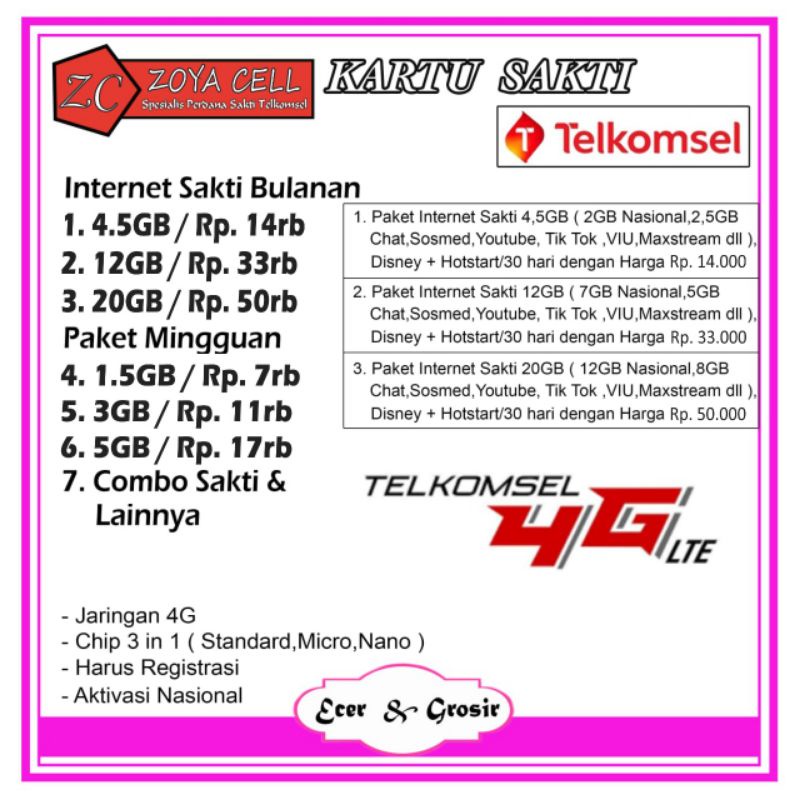 TELKOMSEL COMBO SAKTI INTERNET SAKTI 4,5GB 11GB 18GB