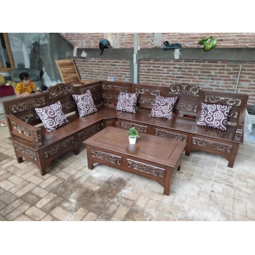 KURSI TAMU MODEL JATI KURSI SUDUT MINIMALIS KURSI TAMU MAWAR  KAYU