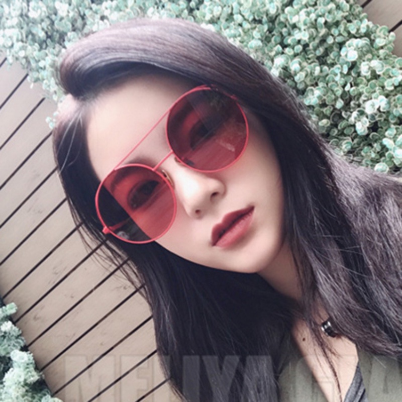 (YUZHU) Kacamata Hitam Bulat Balok Ganda Mode Barat Gaya Vintage Permen Warna Kerai Sunglasses Unisex