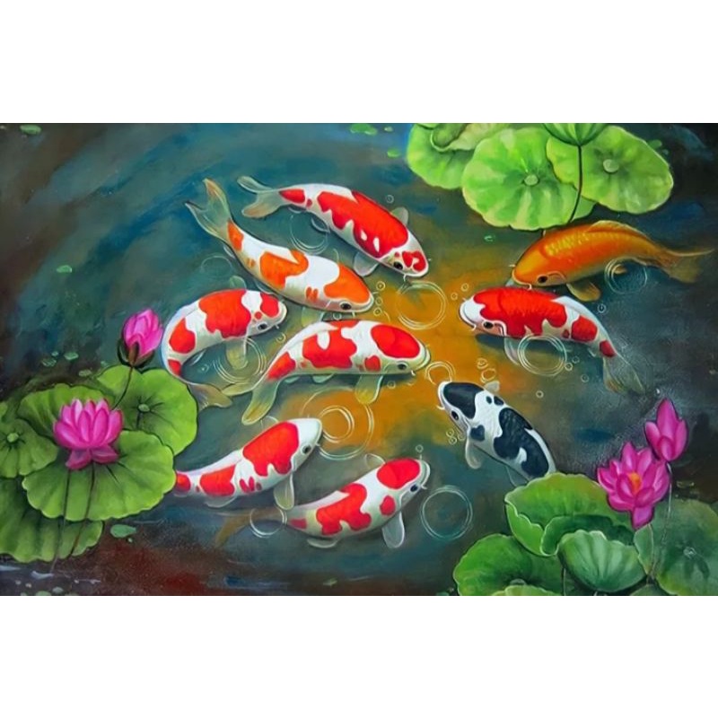Lukisan Cetak, IKAN MAS KOI, Ukuran JUMBO, 100x70cm & 150x100cm & 200x100cm/Poster Cetak/Hiasan Dind